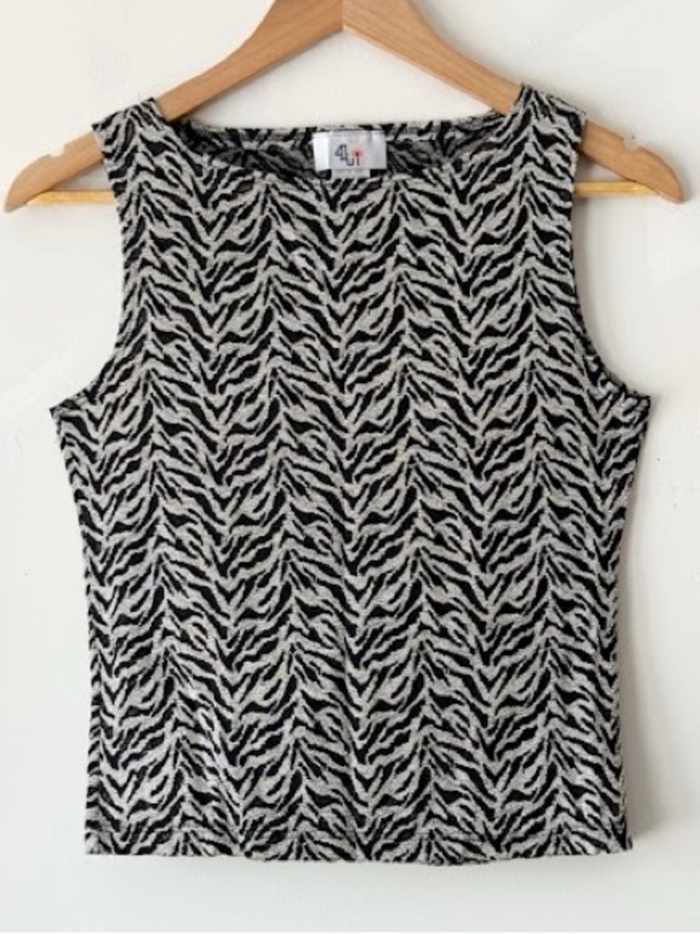 Vintage Y2K Baddie Metallic Gray Black Zebra Print Mesh Sleeveless Top Medium